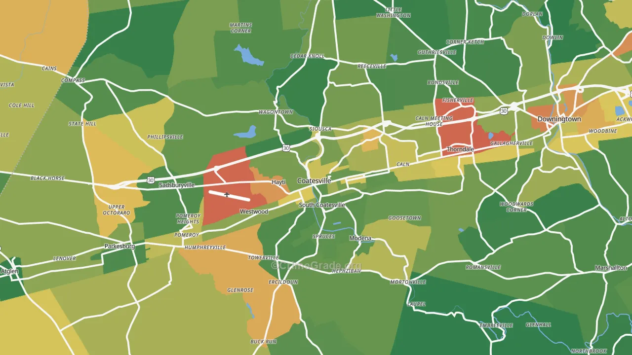 Coatesville, PA Map of Drug-Related Crime Rates