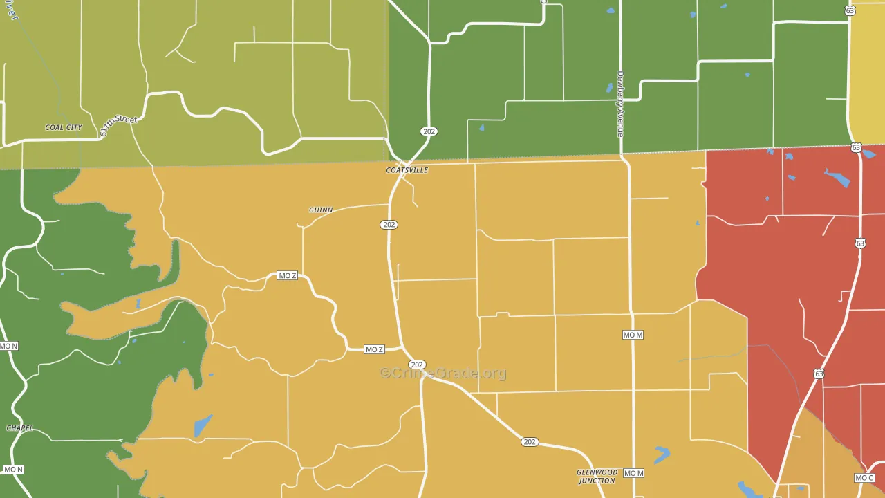 Coatsville, MO Map of Drug-Related Crime Rates