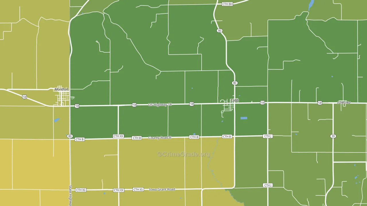 Cobb, WI Map of Drug-Related Crime Rates