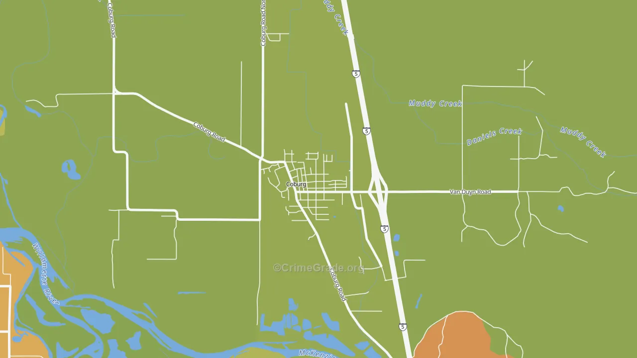 Coburg, OR Map of Drug-Related Crime Rates