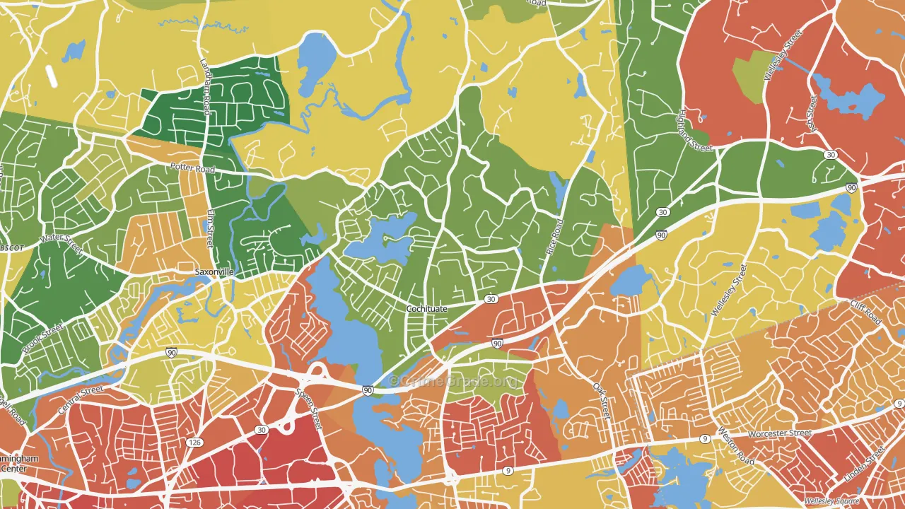 Cochituate, MA Map of Drug-Related Crime Rates