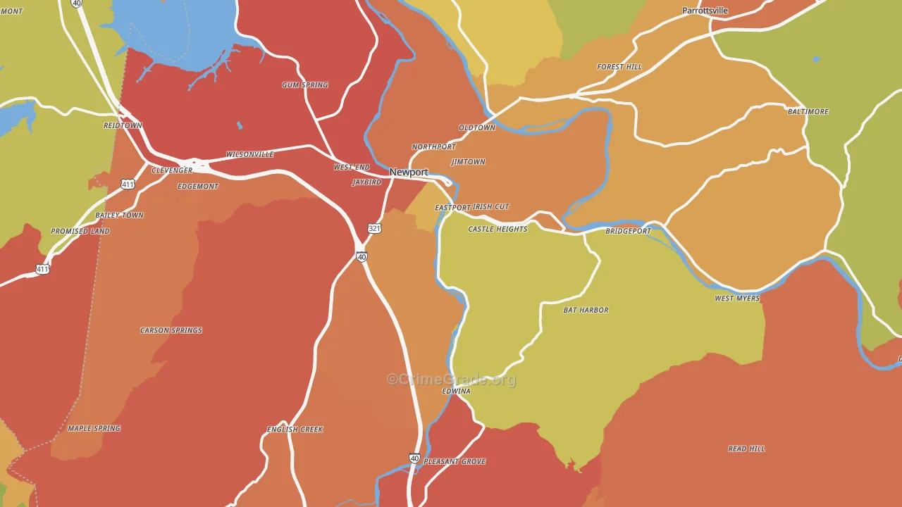 Cocke County, TN Map of Drug-Related Crime Rates
