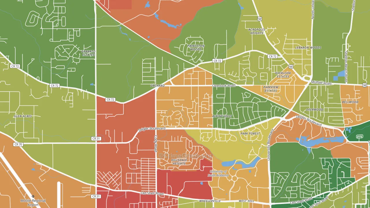 Cody, Mobile, AL Map of Drug-Related Crime Rates
