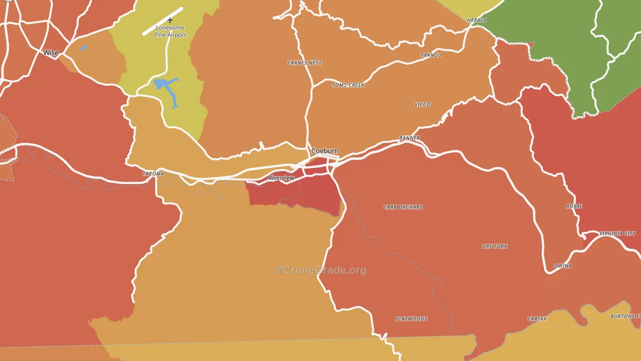 Coeburn, VA Map of Drug-Related Crime Rates