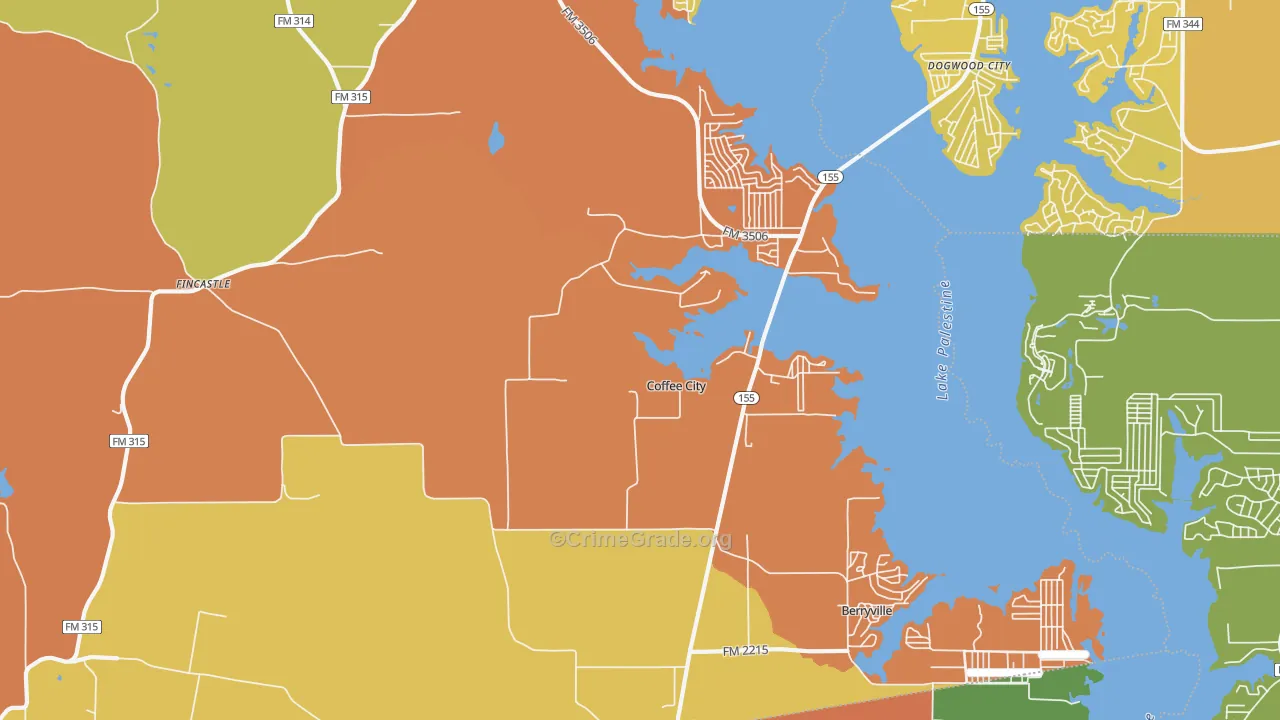 Coffee City, TX Map of Drug-Related Crime Rates