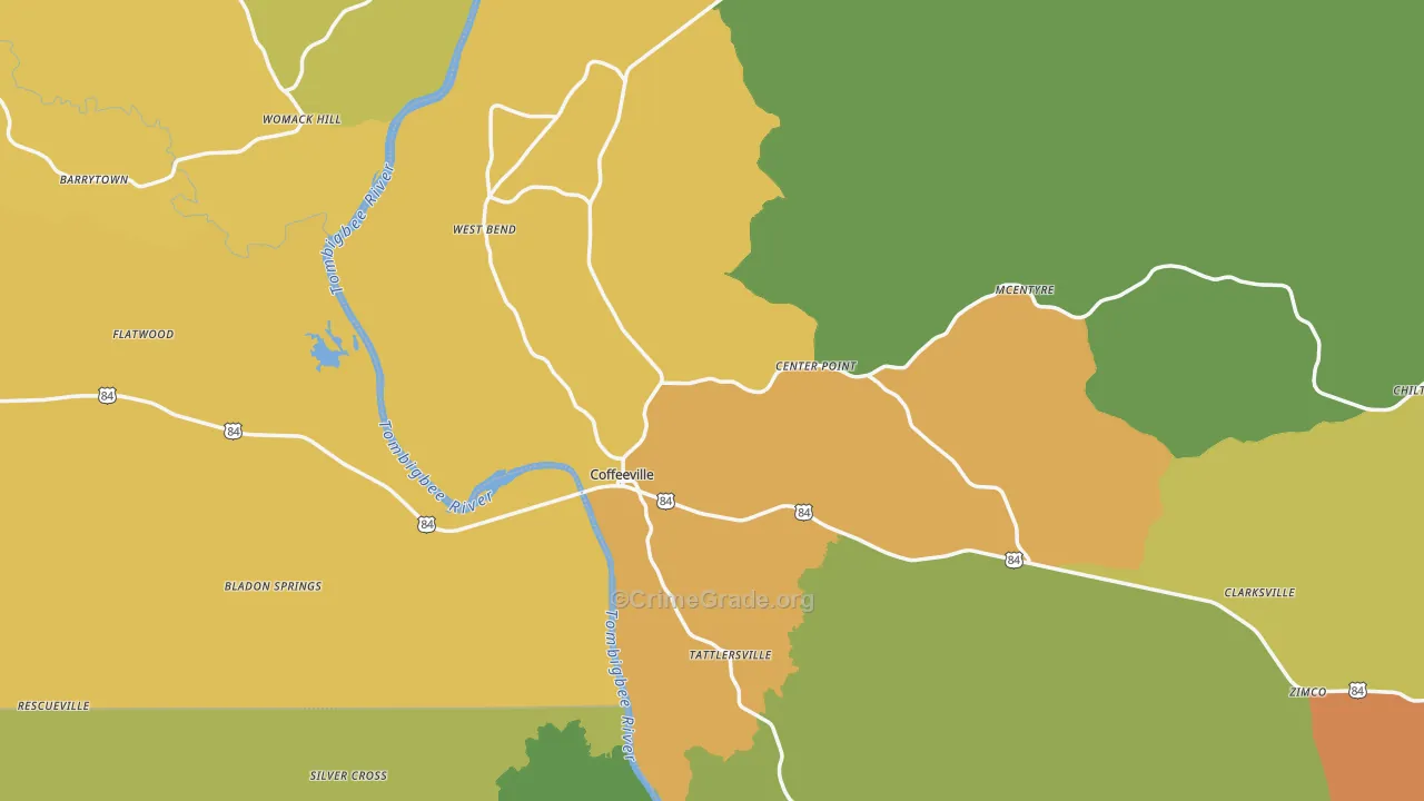 Coffeeville, AL Map of Drug-Related Crime Rates