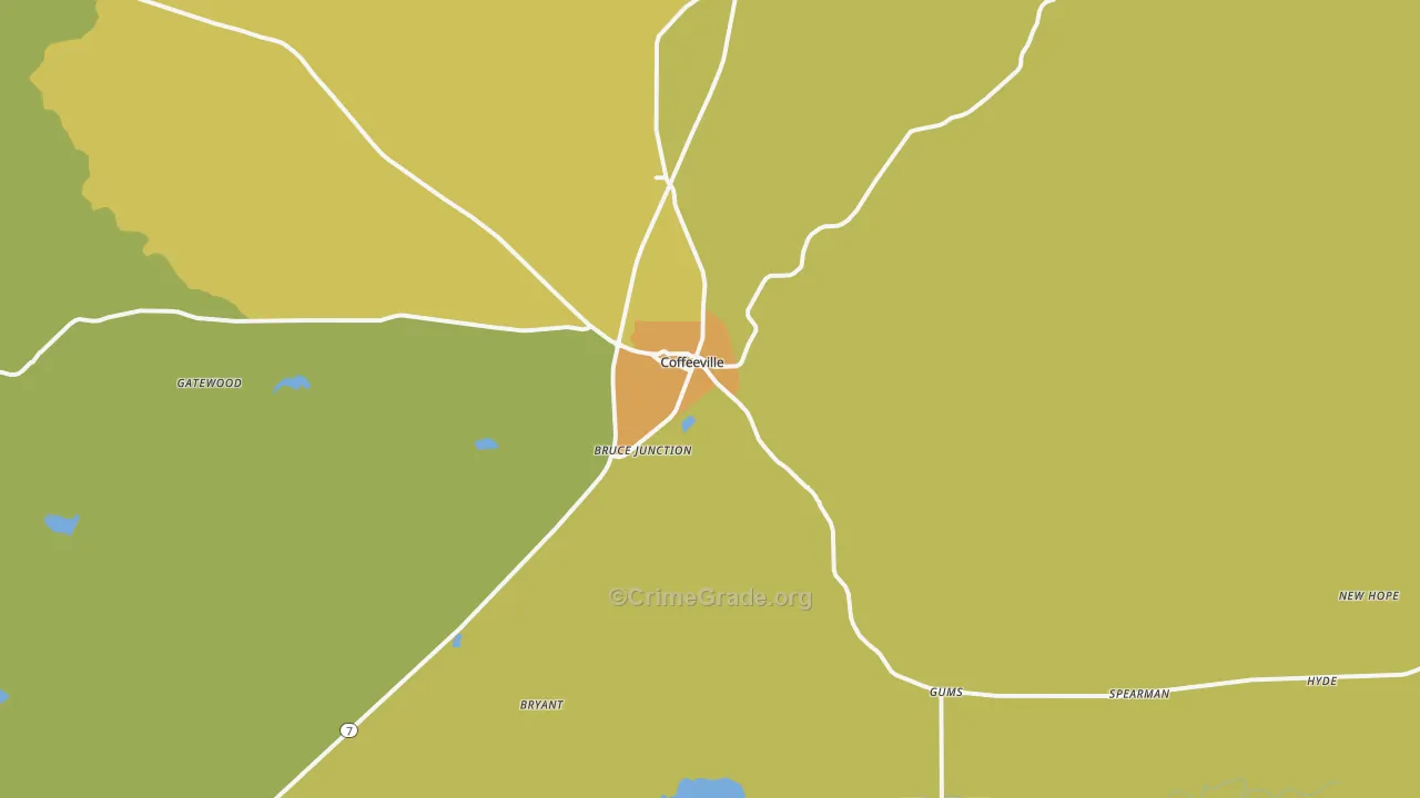 Coffeeville, MS Map of Drug-Related Crime Rates