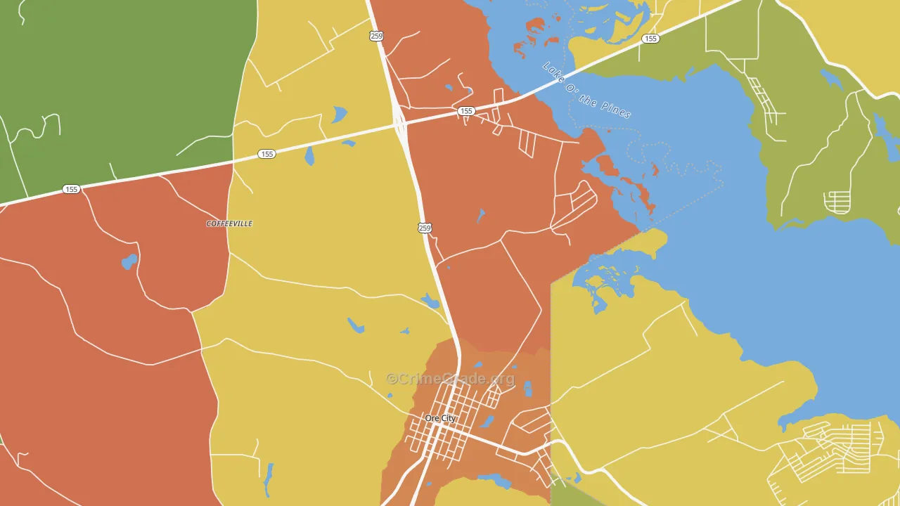 Coffeeville, TX Map of Drug-Related Crime Rates