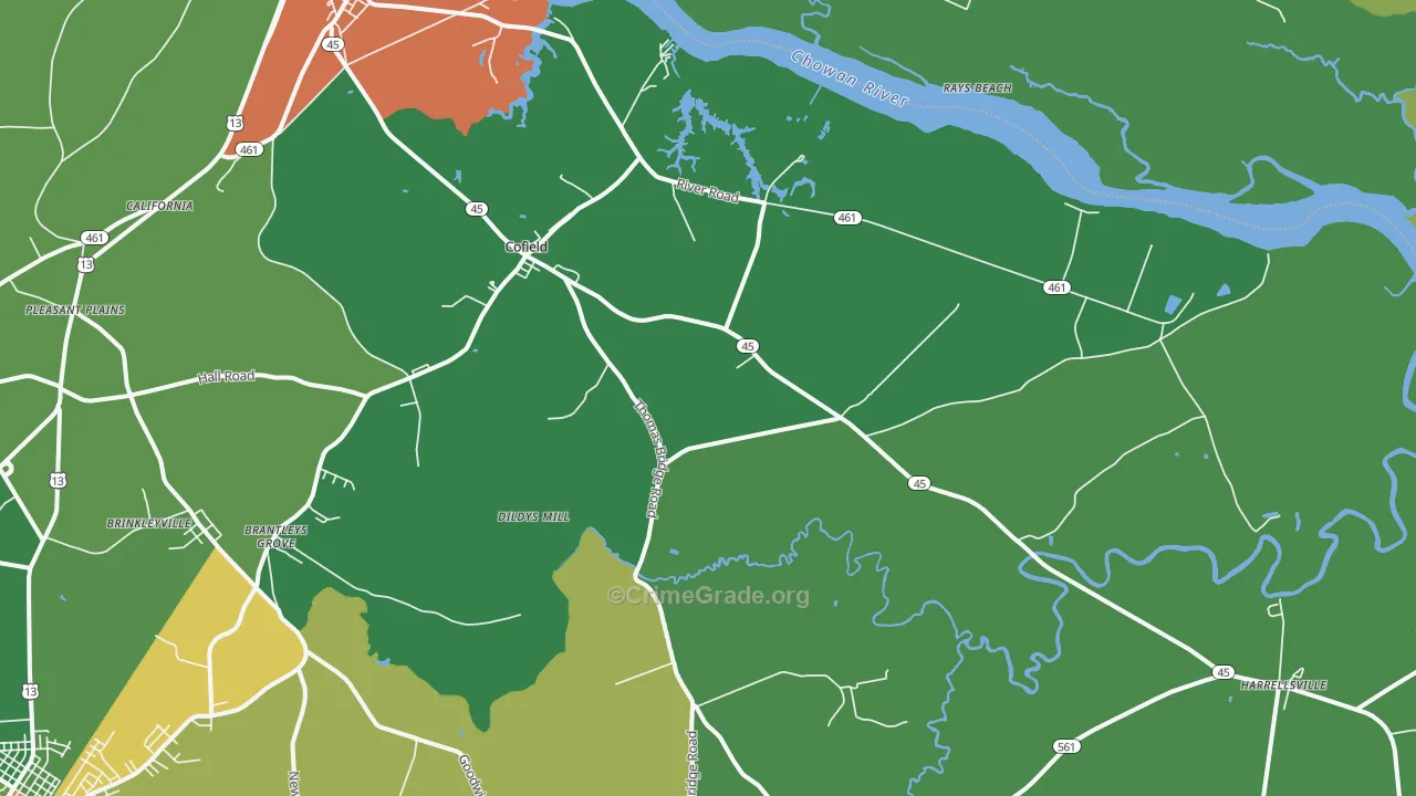 Cofield, NC Map of Drug-Related Crime Rates