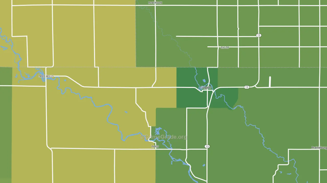 Coggon, IA Map of Drug-Related Crime Rates