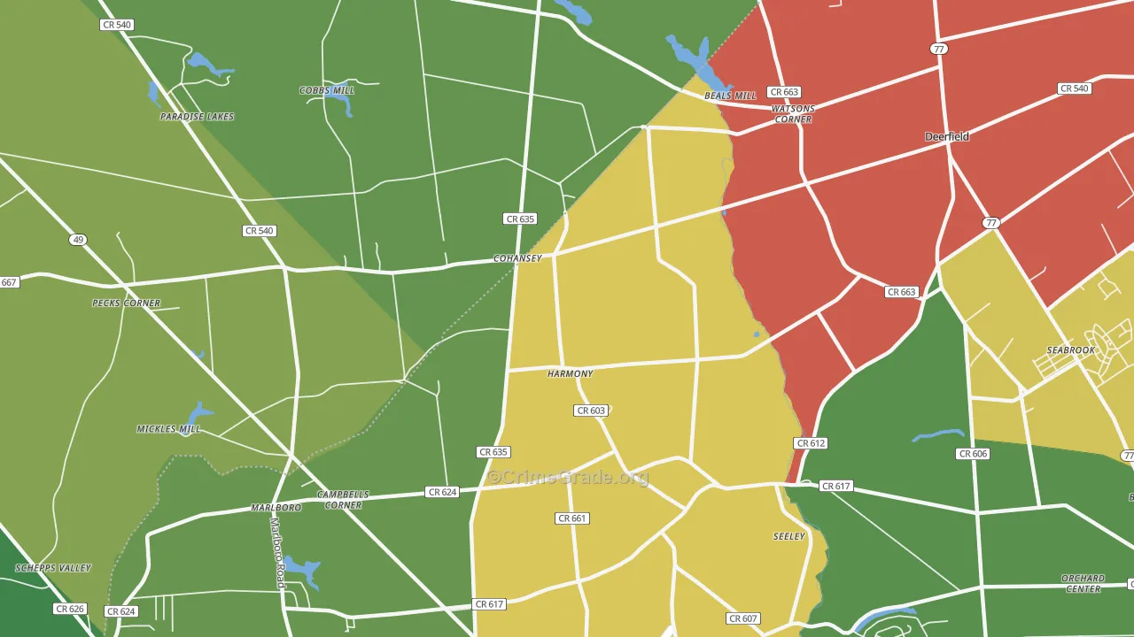 Cohansey, NJ Map of Drug-Related Crime Rates