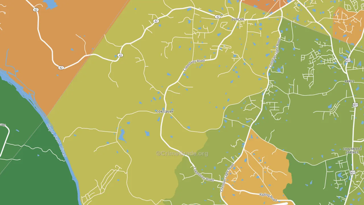 Cokesbury, NC Map of Drug-Related Crime Rates