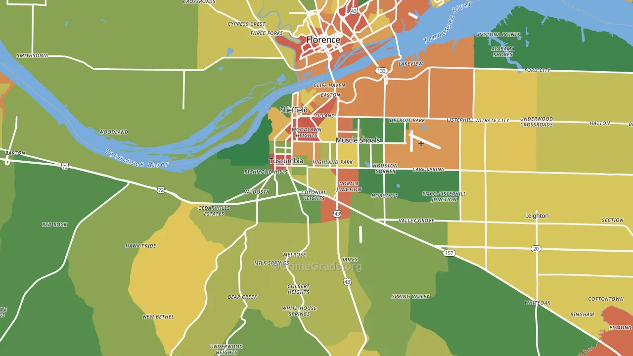 Colbert County, AL Map of Drug-Related Crime Rates