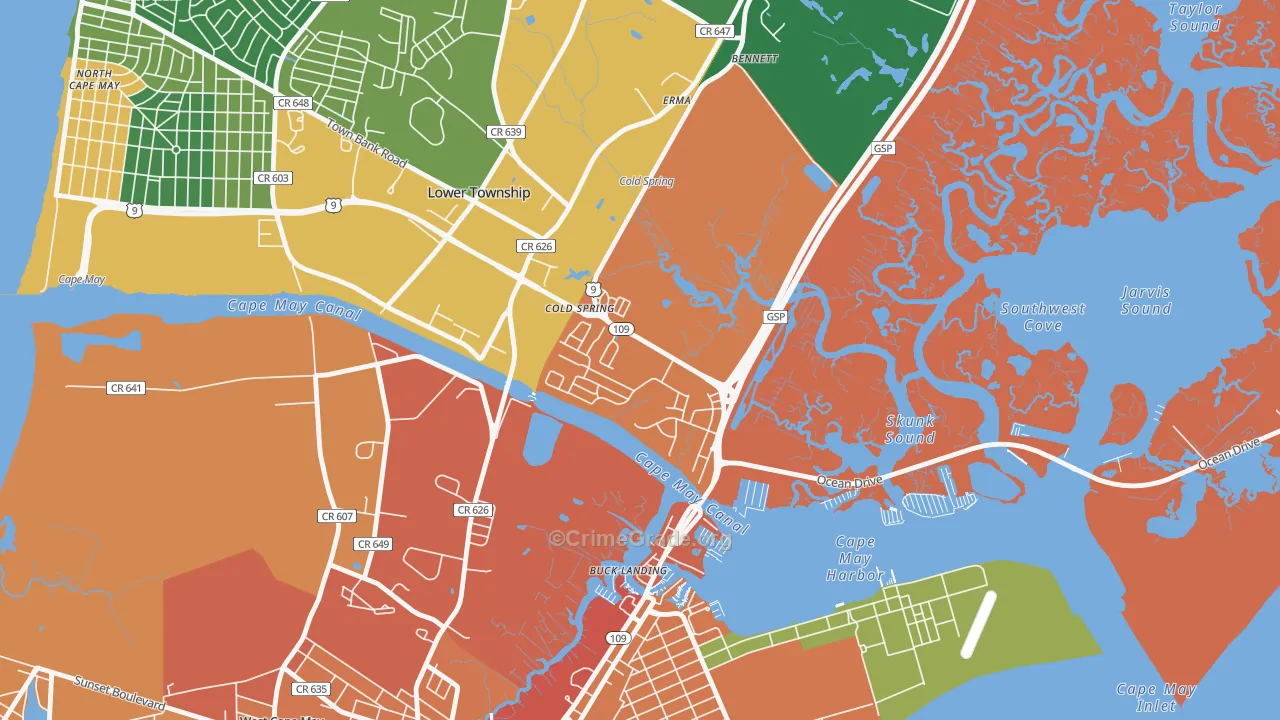 Cold Spring, NJ Map of Drug-Related Crime Rates