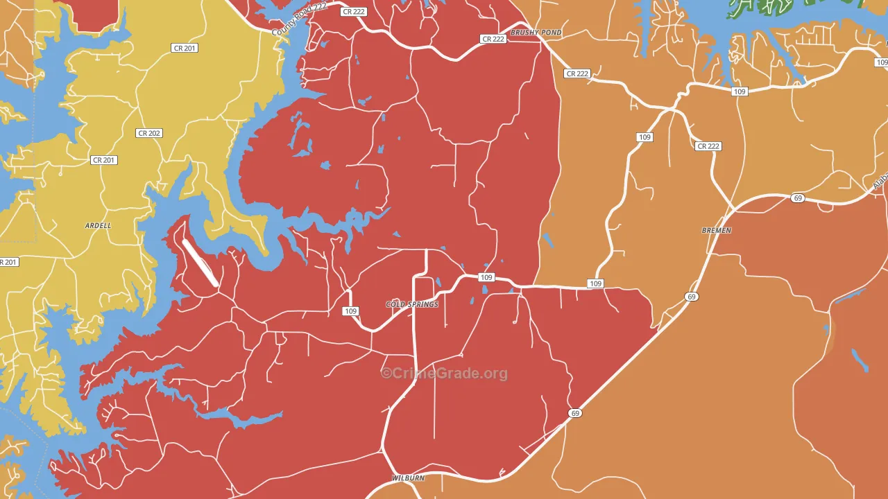 Cold Springs, AL Map of Drug-Related Crime Rates