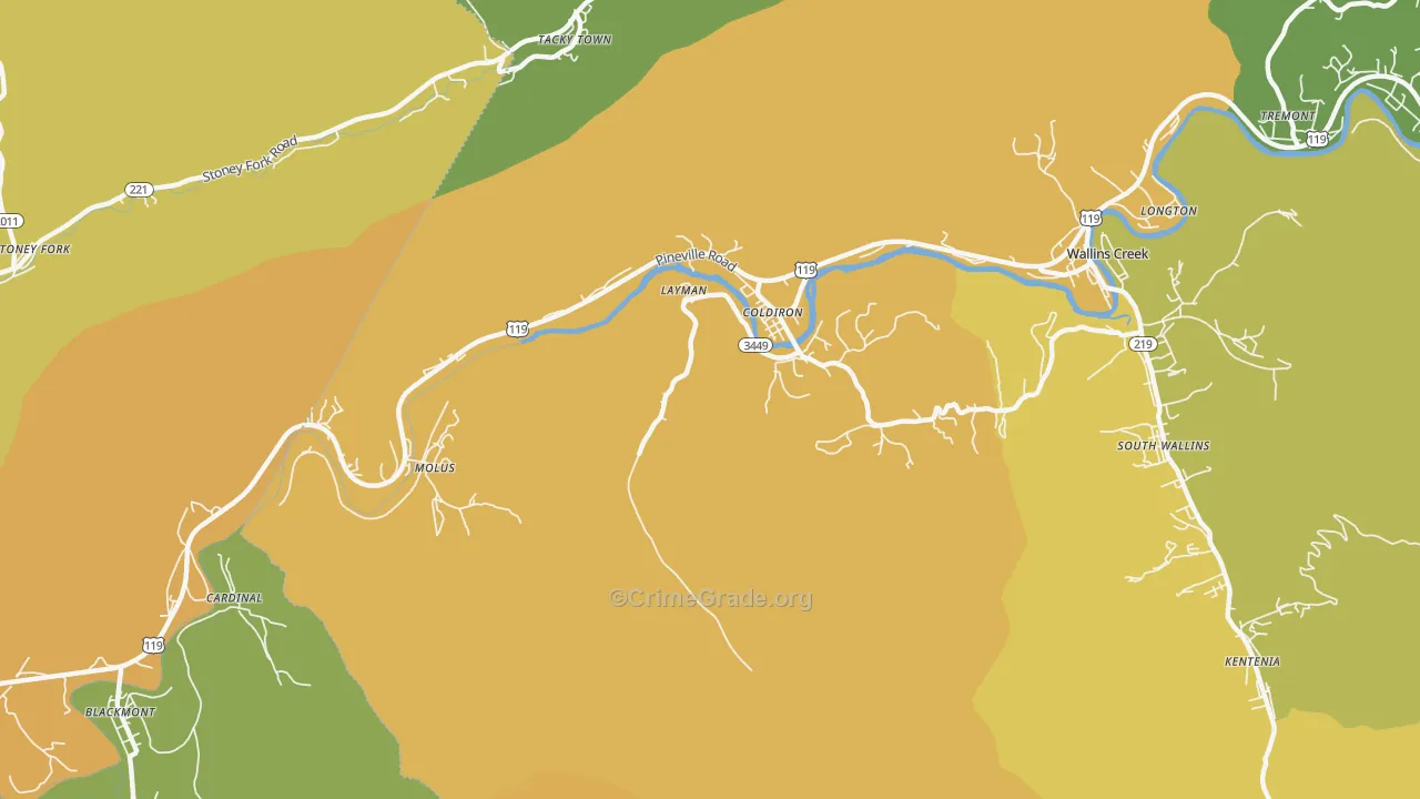 Coldiron, KY Map of Drug-Related Crime Rates