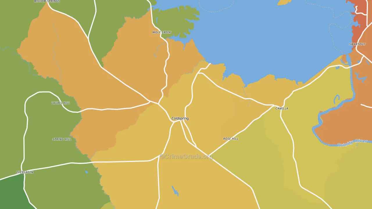 Coldspring, TX Map of Drug-Related Crime Rates