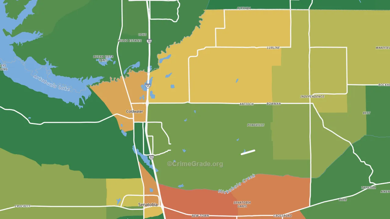 Coldwater, MS Map of Drug-Related Crime Rates