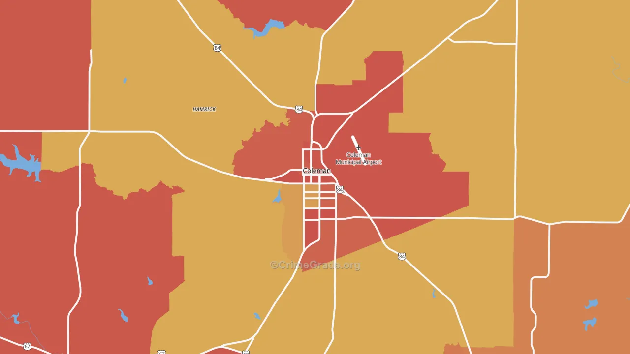 Coleman, TX Map of Drug-Related Crime Rates