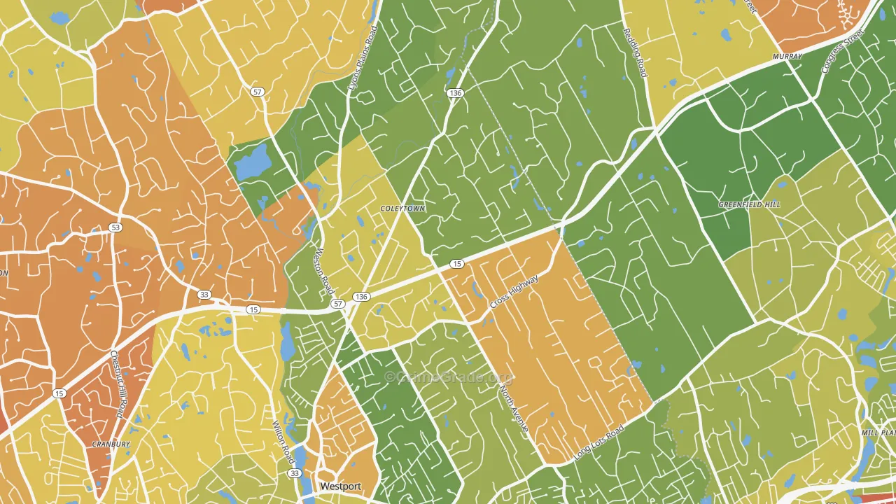Coleytown, Westport, CT Map of Drug-Related Crime Rates