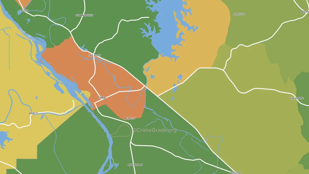 Colfax, LA Map of Drug-Related Crime Rates