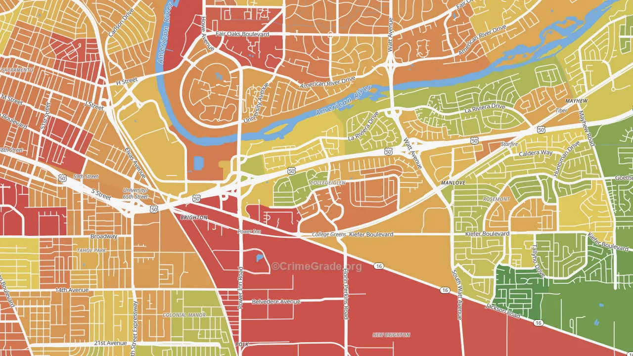 College Glen, Sacramento, CA Map of Drug-Related Crime Rates