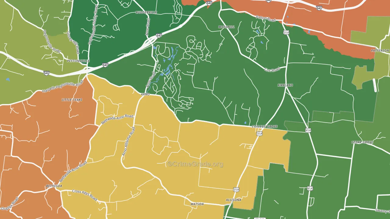 College Grove, TN Map of Drug-Related Crime Rates