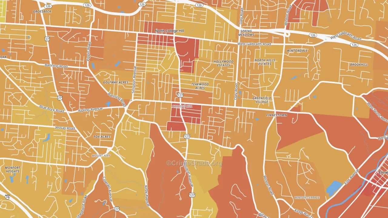 College Hill, Cincinnati, OH Map of Drug-Related Crime Rates