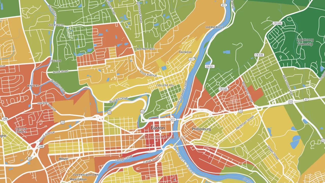 College Hill, Easton, PA Map of Drug-Related Crime Rates