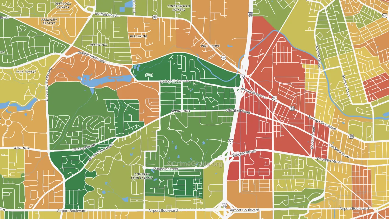 College Park, Mobile, AL Map of Drug-Related Crime Rates