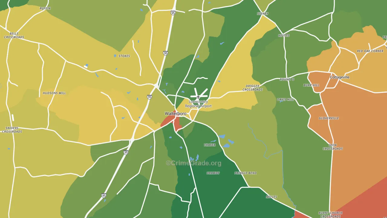 Colleton County, SC Map of Drug-Related Crime Rates