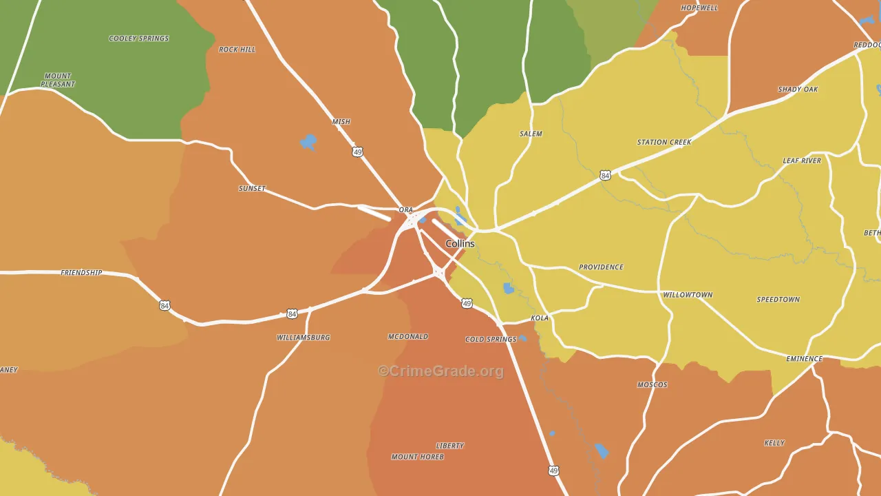 Collins, MS Map of Drug-Related Crime Rates