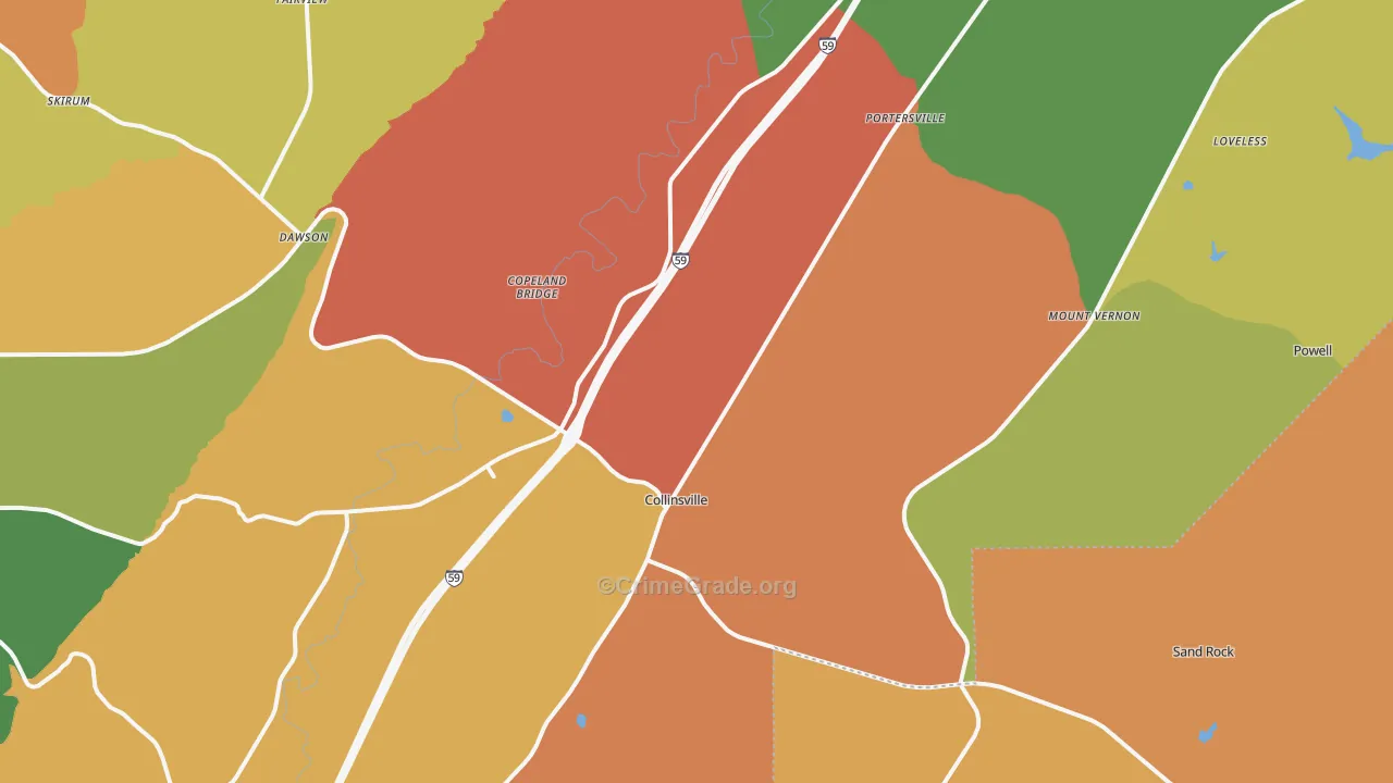 Collinsville, AL Map of Drug-Related Crime Rates
