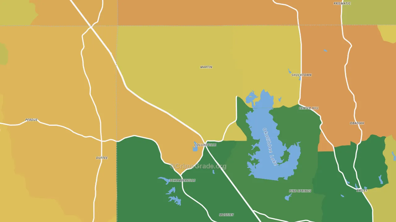 Collinsville, MS Map of Drug-Related Crime Rates