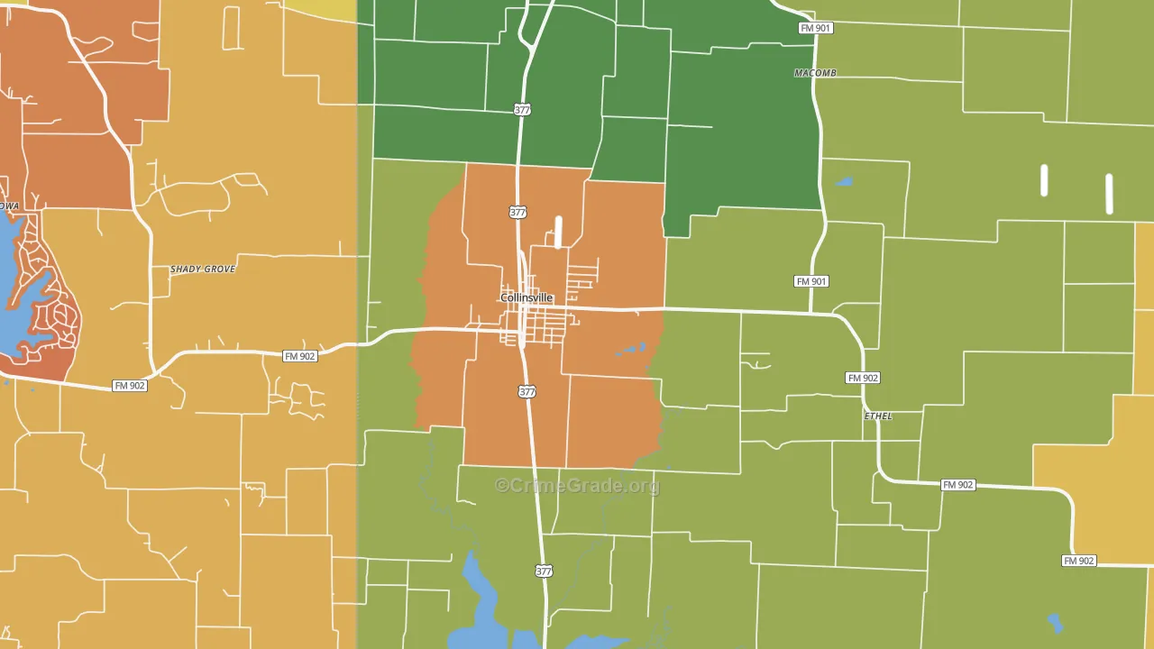 Collinsville, TX Map of Drug-Related Crime Rates
