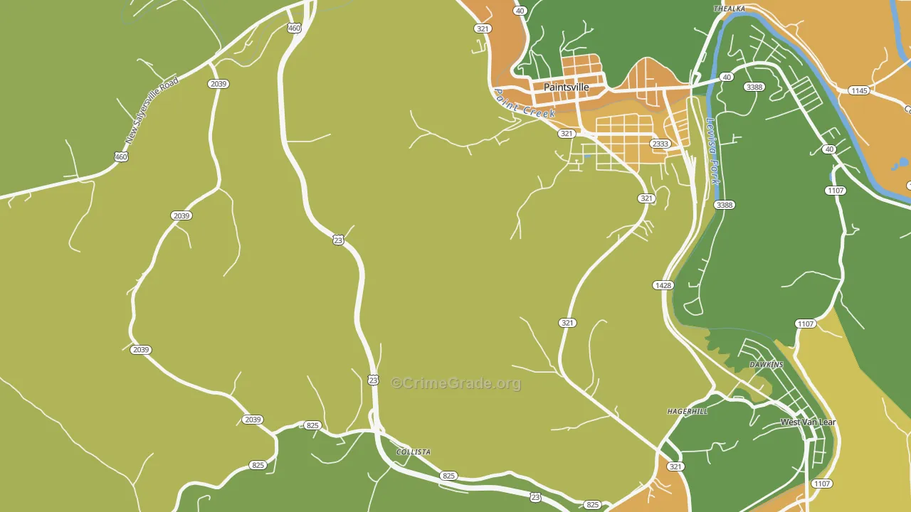 Collista, KY Map of Drug-Related Crime Rates