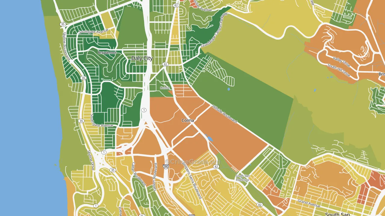 Colma, CA Map of Drug-Related Crime Rates