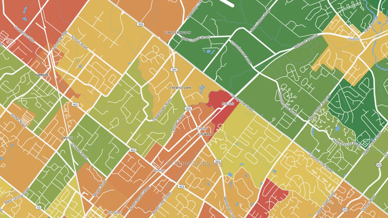 Colmar, PA Map of Drug-Related Crime Rates
