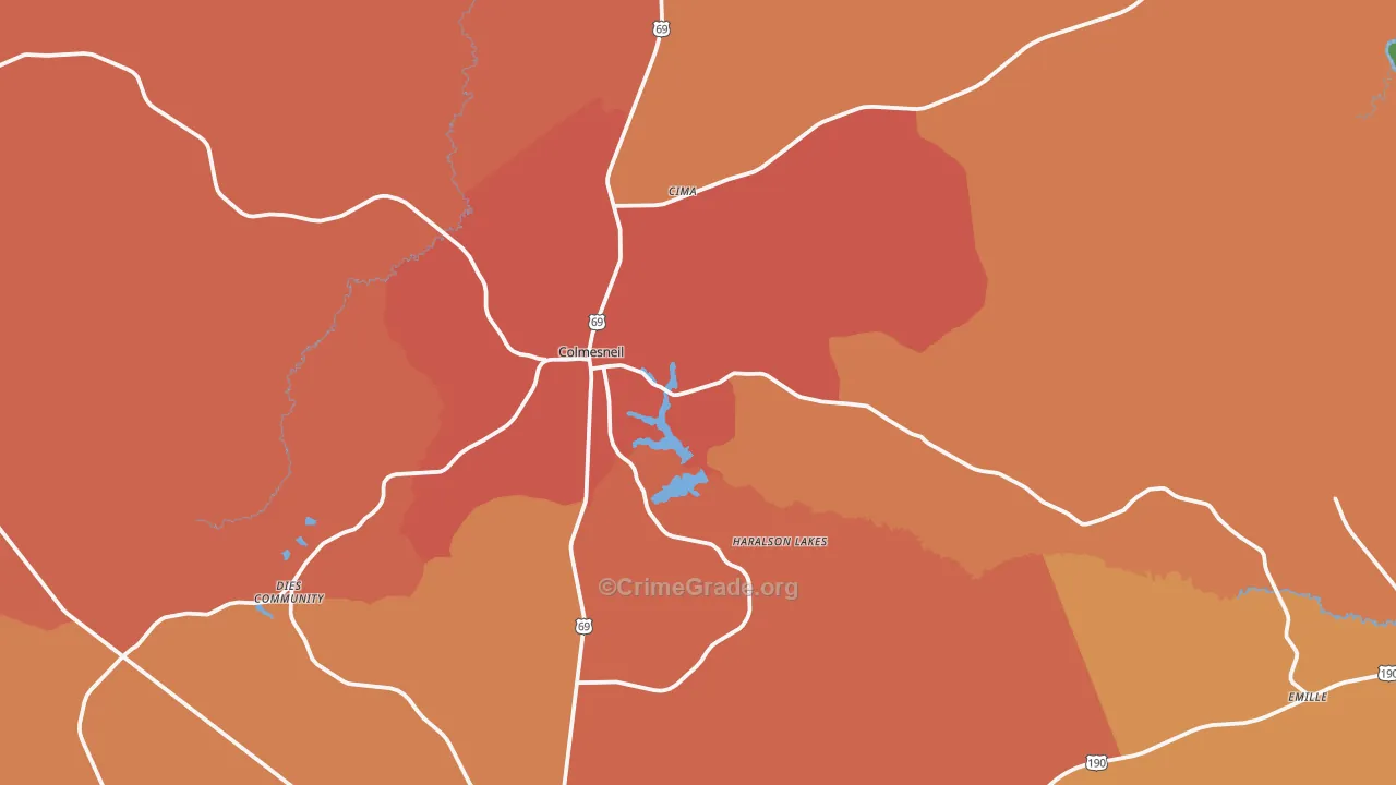 Colmesneil, TX Map of Drug-Related Crime Rates