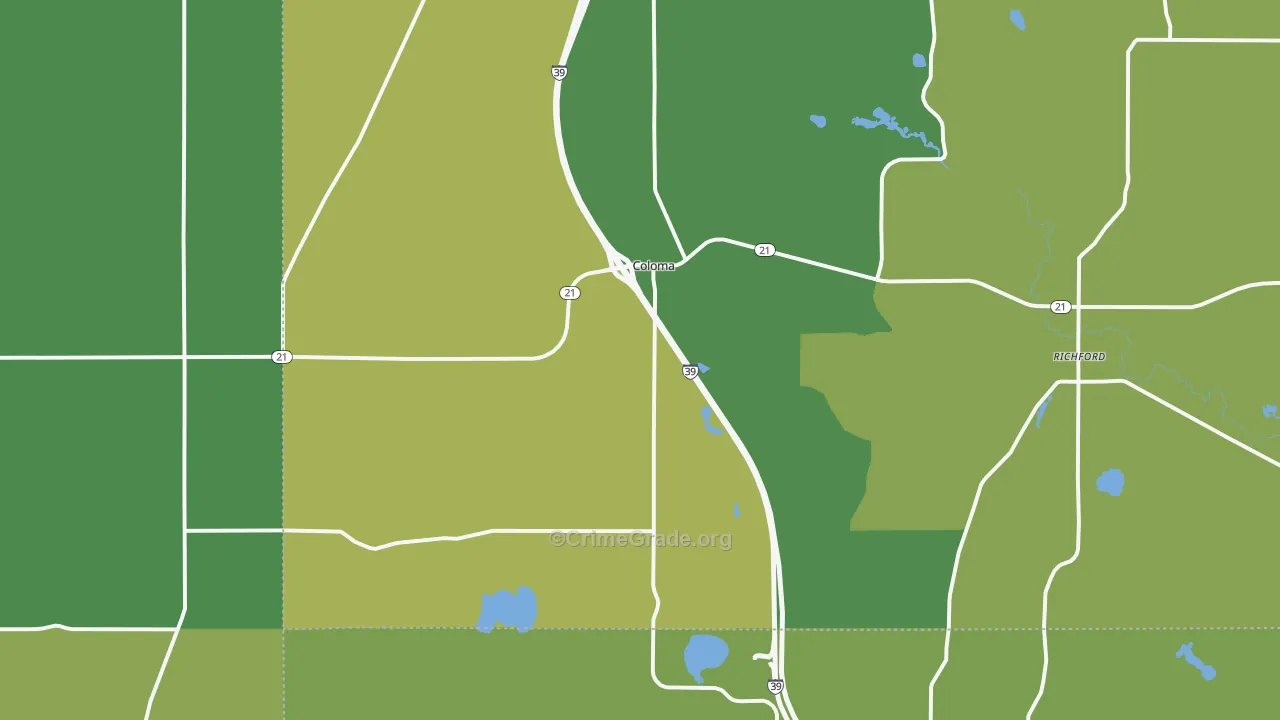 Coloma, WI Map of Drug-Related Crime Rates