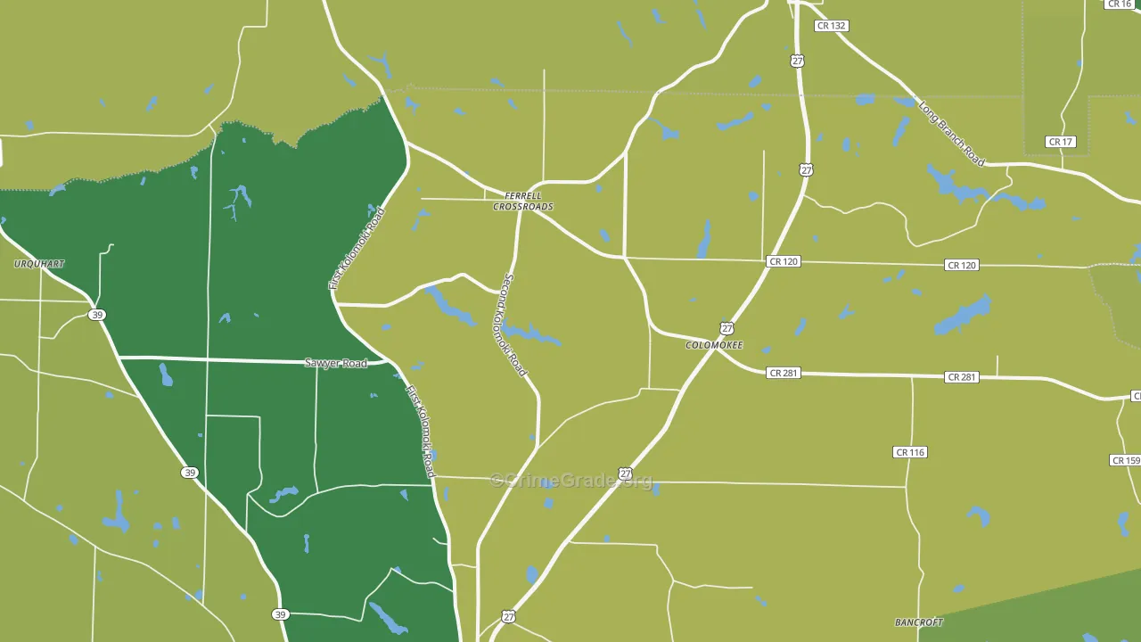 Colomokee, GA Map of Drug-Related Crime Rates