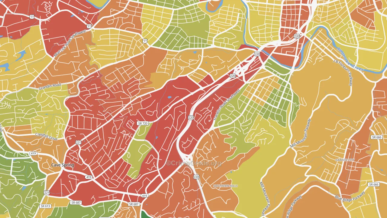 Colonial Avenue Area, Roanoke, VA Map of Drug-Related Crime Rates