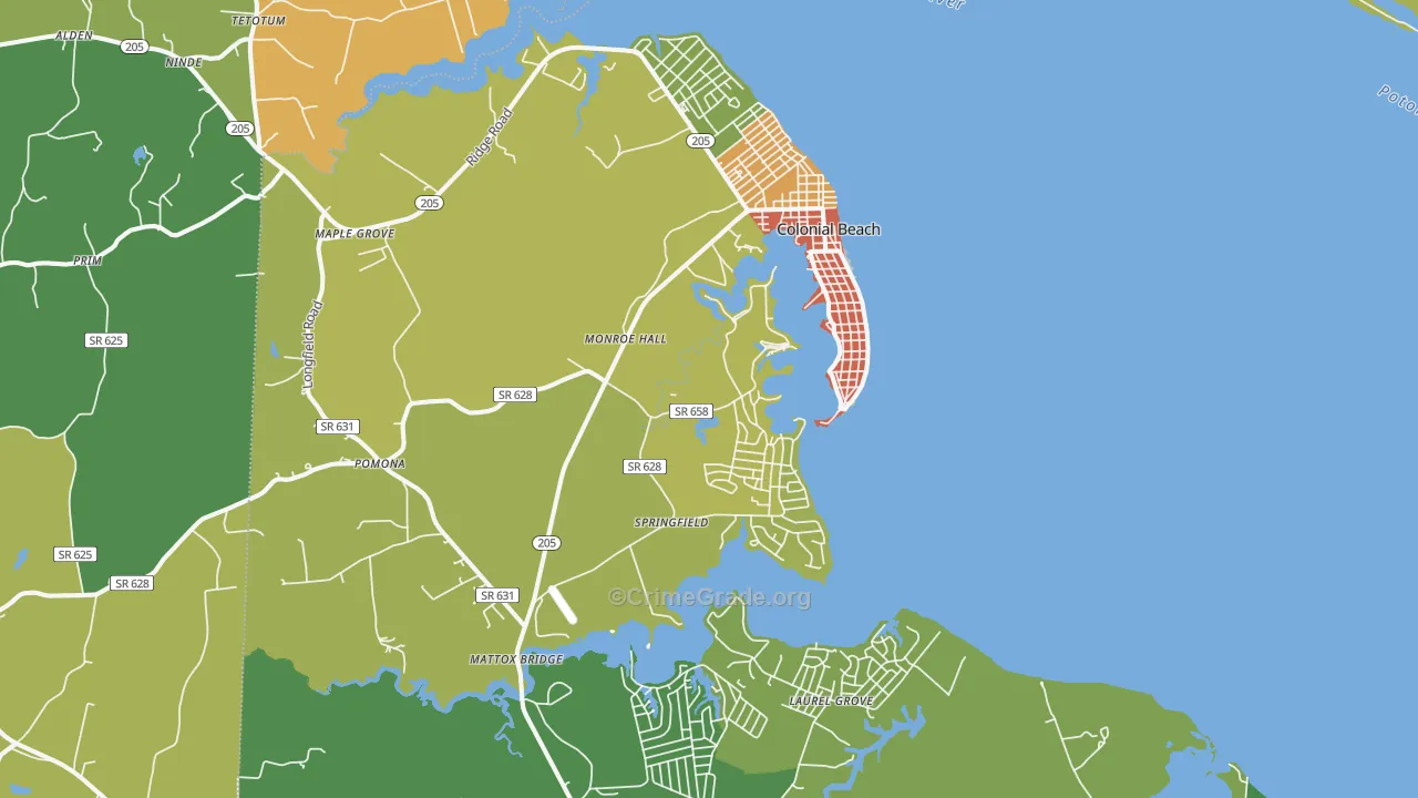 Colonial Beach, VA Map of Drug-Related Crime Rates