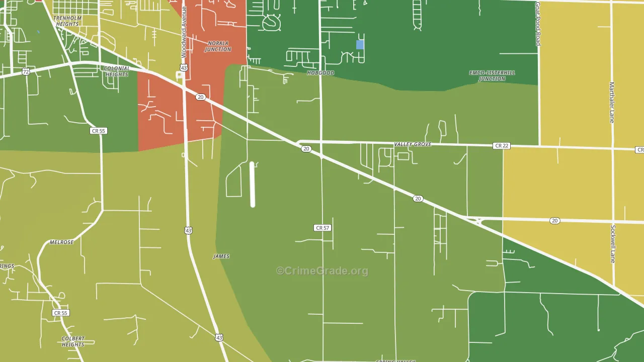 Colonial Heights, AL Map of Drug-Related Crime Rates