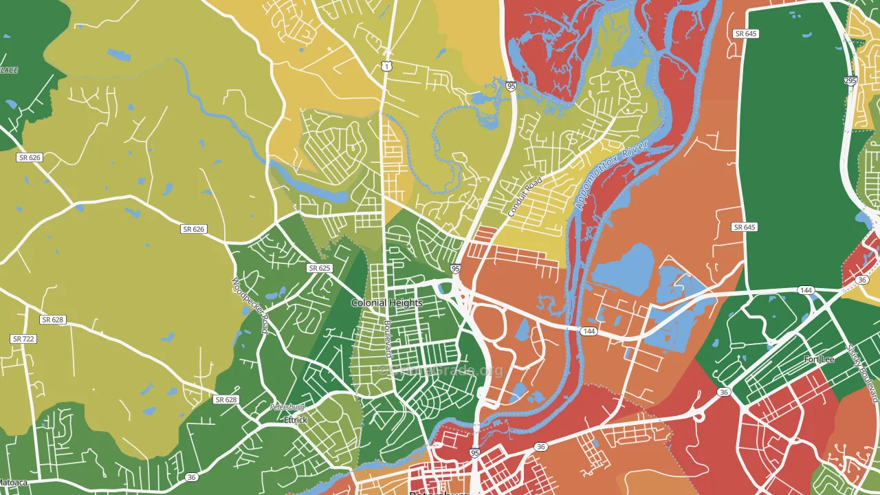 Colonial Heights City, VA Map of Drug-Related Crime Rates