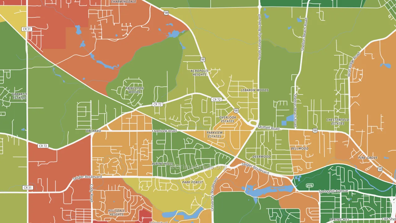 Colonial Heights, Mobile, AL Map of Drug-Related Crime Rates