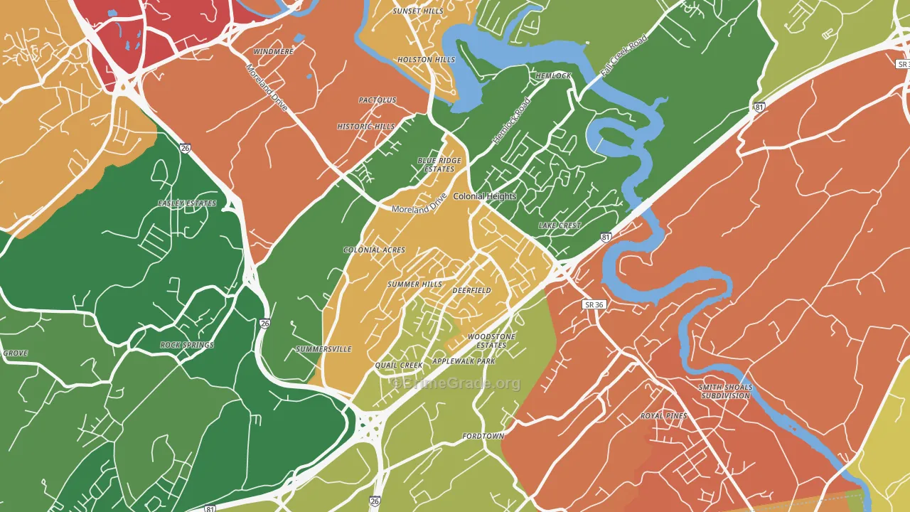 Colonial Heights, TN Map of Drug-Related Crime Rates
