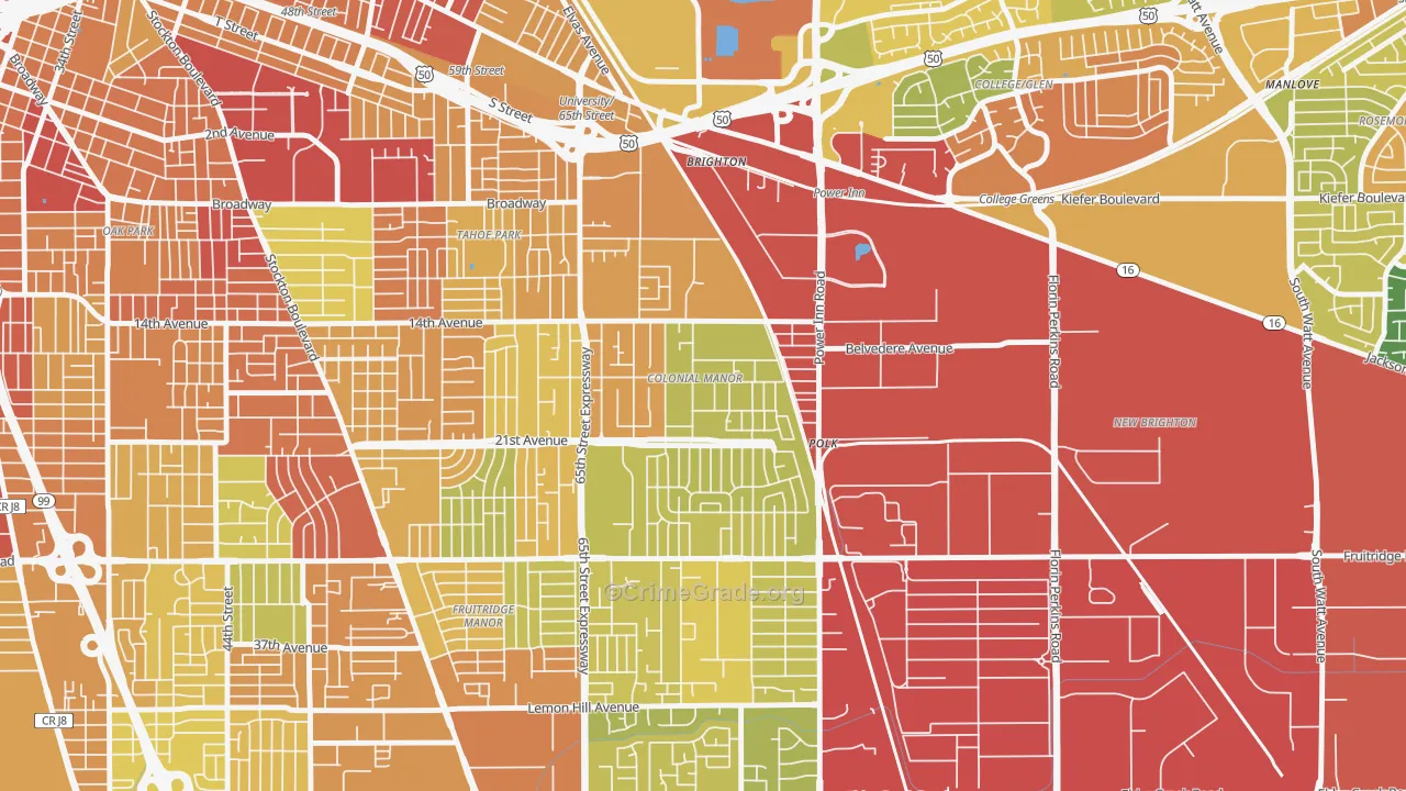 Colonial Manor, Sacramento, CA Map of Drug-Related Crime Rates