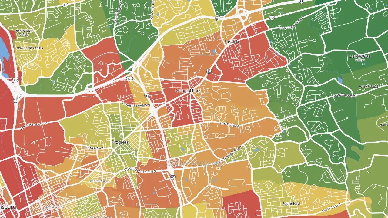 Colonial Park, PA Map of Drug-Related Crime Rates