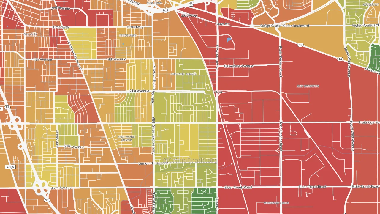 Colonial Village, Sacramento, CA Map of Drug-Related Crime Rates